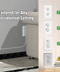 Ultra Slim Flat Plug Extension Cord Power Strip 3 Feet 3 Outlet White wall outlet in residential setting, fits behind furniture.