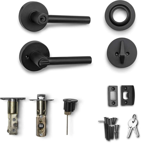 Heavy Duty Entry Lever Door Handle And Deadbolt Lock Set For Front Door Or Office Reversible Round Lever With Single Cylinder Keyed Entry