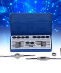 Heavy Duty Alloy Steel Tap Die Kit For Thread Repair With 11 Taps And 11 Dies Plus Wrenches In Iron Storage Box, CNC Tool Set For Manual Hardware And Industrial Projects. open tap and die set in blue iron box