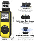 Handy Portable Handheld Anemometer Wind Speed Meter 1.5 To 93 MPH With 0.1 Resolution, Indoor Outdoor Air Flow Gauge For HVAC Balancing And Drone Pilots, Switches Between MPH Knots KMH And Meters Per Second. Yellow handheld digital anemometer with cup sensor, 143mm tall.