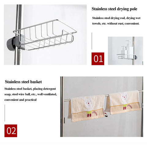 Movable Mop And Broom Holder In Stainless Steel With Drainage Basin, Heavy Duty Cleaning Supplies Organizer, Garden Tool Storage