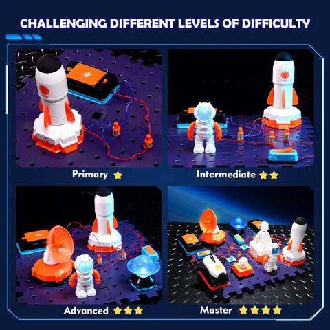 Space Science Circuit Kit For Kids, 31 Piece Electronics STEM Set With More Than 100 Projects, Rocket Launcher And Light Up Astronaut stages
