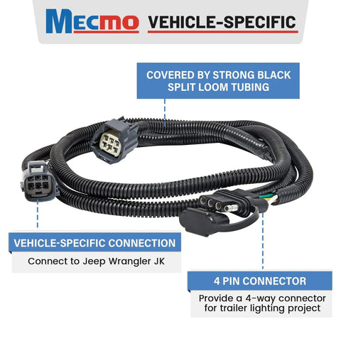 4 Pin Trailer Wiring Harness For Jeep Wrangler JK JKU 2007 2018 Plug And Play T Connector with vehicle-specific cable