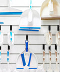 Cleaning tools displayed on slatwall using 25 Pack Slatwall Hooks Hangers Heavy Duty J Shaped Slatwall Panel Hooks Metal Slat Board Hook