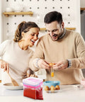 Couple cooking with 2 Pack Acrylic Food Prep Bag Holder Stand on kitchen counter