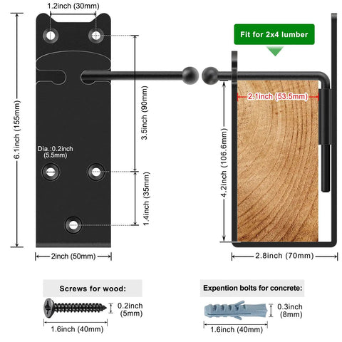 Diagram of Heavy Duty 2x4 Door Barricade Brackets With Locking U Shaped Bar Holder Secure 2x4 Lumber For Home Garage Or Gate