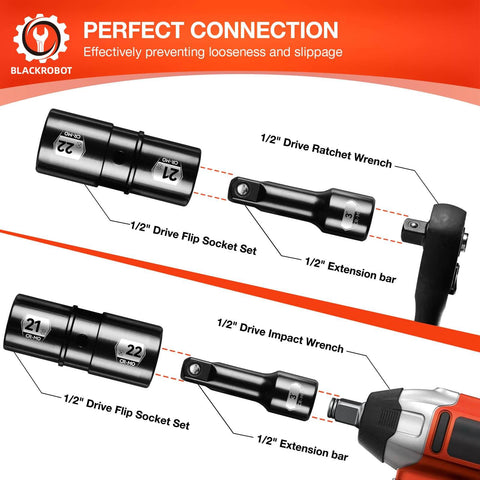 Dual End Flip 21mm 22mm Impact Lug Nut Socket Set for One Half Inch Drive Thin Wall Chromium Molybdenum Steel 6 Point