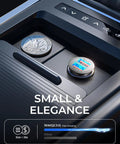 Ultra Compact 45W USB Car Charger Adapter With All Metal Body Cigarette Lighter Fast Charge in car console next to quarter