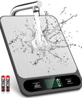 Digital Kitchen Scale 10kg 22lb With Tare And 1g Resolution, Six Units, Easy Clean Stainless Steel under running water, LCD display visible