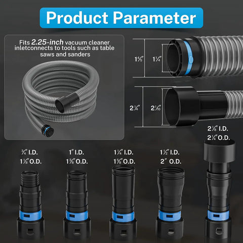 Smooth Operator Dust Control 16 Ft Shop Vac Hose Kit With Quick Connect Adapters flexible hose connectors and dimensions
