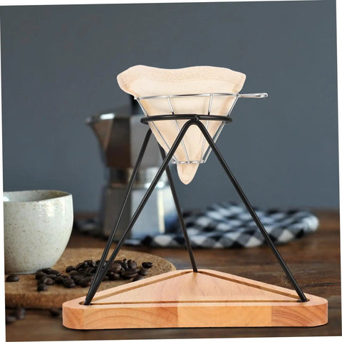 Heavy Duty Reusable Stainless Steel Coffee Filter Holder With Secure Drip Rack And Premium Filter Cloth Set For A Smooth Daily Grind Setup At Home Or Office on wooden base