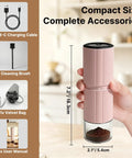 Portable Electric Coffee Grinder With Thirty Plus Burr Settings And Seven Precision Blades For Quick Even Grinds, compact design and accessories.