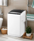 Portable Washing Machine 25LB Fully Automatic Washer Spin Dryer Combo With Stainless Steel Drum And Efficient Drain Pump in bathroom setting.