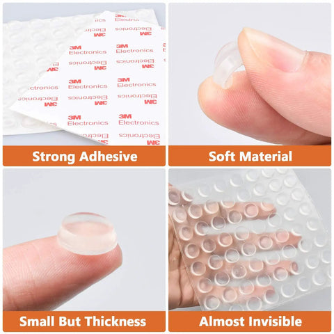 100 Pack Cabinet Door Bumpers Self Adhesive Rubber Pads Noise Dampening Circular Dots Cushions for cabinets close-up
