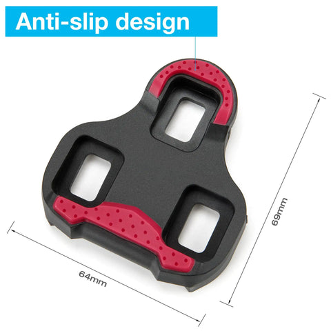 Bike Cleats For Look KEO Compatible 9 Degree Float System with anti-slip design, black and red, 64x69mm dimensions