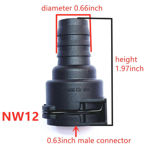 NW12 Quick Connect Coolant Hose Fitting And Heater Hose Connector dimensions with 0.66 inch diameter and 1.97 inch height