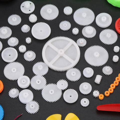 Plastic Crown Gear Set For DIY Robots And Toys, Motor Gear Kit With Pulleys Belts Bushings Wheels Shafts And Assembly Parts