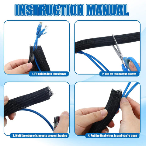 Instruction manual steps for using Built Tough For Your Ride 50 Ft Split Wire Loom Tubing Flame Retardant Braided Cable Sleeving.