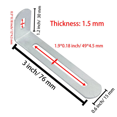 Heavy Duty Adjustable Right Angle Brackets Metal L Bracket 90 Degree Corner Fastener Rock Solid Support Hardware Silver Shelf Braces 10 Pack, dimensions 76x30x15mm, 1.5mm thick.