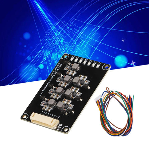 8S Inductive Balancer For Lithium Battery Packs Featuring A 1.2 Amp Chip with board and wires for cell voltage balancing.