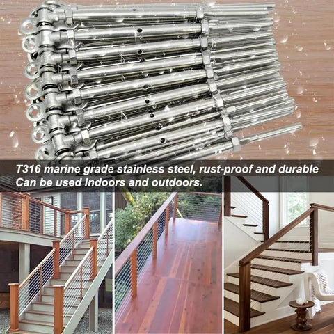 Beefy Heavy Duty Steel Cable Railing Hardware Kit for 1/8 Inch Stainless Steel Cable Deck Railing System on Wood Posts