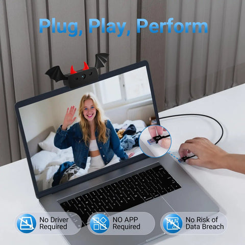 Heavy Duty 1080P Webcam With Crisp Stereo Mic Full Hd Gaming Streamer Rig For Usb Pc Console Setup showing user waving during video call.