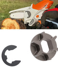 GTA 26 Sprocket For One Quarter Inch Chain Wheel With 6 Teeth around wooden log, compatible with Stihl GTA 26 tools.