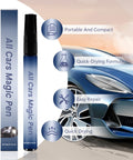 2 Pack Car Scratch Repair Pen Kit For All Colors shown with blue car, highlighting features such as quick drying and easy repair.