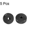 Flat Knurled Nut M3 12mm 4mm Thumb Lock Nut Aluminum Alloy Black Pack Of 5 shown close-up on white background.