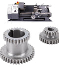 Top Shelf Heavy Duty Mini Lathe Gear Set High Low Speed Transmission Kit With Motor Belt Pulley Premium Replacement Parts close-up of metal gears