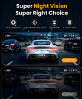 Image of dash cam night vision capturing rear view and side vehicles. All Around Four Channel 360 Degree Dash Cam With Front Rear Inside And Left Right Cameras 4K Front And 1080P On Other Lenses WiFi App Control 24 Hour Parking Mode 8 Infrared Night Vision Lamps 64GB Card Included.