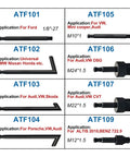 3 Liter Transmission Fluid Pump Kit With Oil Filler System And 8 ATF Adapters for various car models shown in chart
