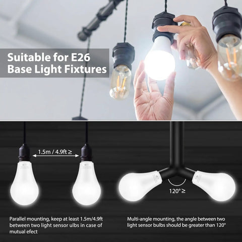 Hands installing Six Pack Dusk To Dawn A19 LED Light Bulbs 11W 1200 Lumens 100 Watt Equivalent E26 Base Auto On Off