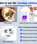 PH Buffer Calibration Kit With Cleaning Solution 4.00 6.86 9.18 For PH Meters infographic showing cleaning steps.