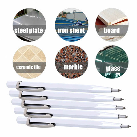 Five Piece Diamond Scriber Pen Set Featuring Rock Hard Tungsten Carbide Tips For Smooth Marking And Quick Engraving On Glass Ceramic Metal And Wood