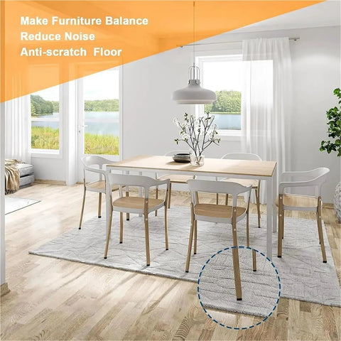 Dining room with chairs using 32 Piece M6 Thread Adjustable Furniture Levelers Screw In Chair Feet for stability.