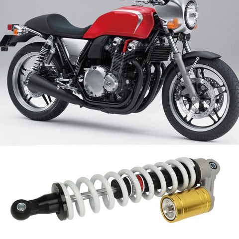390mm Adjustable Shock Absorber With Damping For ATV Go Kart Motorcycle Universal Fit Heavy Duty Strut shown with motorcycle