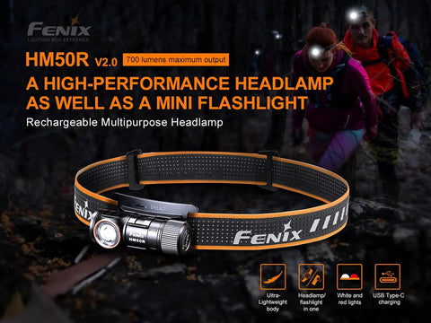 Headlamp Bundle With 700 Lumen HM50R V2.0, 2x ARB-L16 Batteries, USB C Rechargeable, Red Light, Ultralight For Jogging On The Go