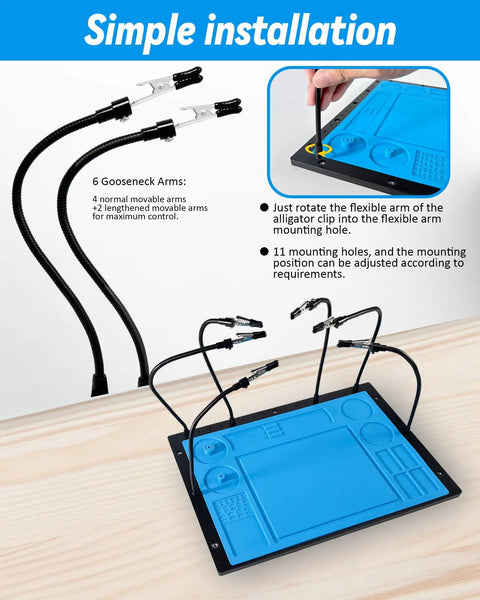 Helping Hands Soldering Station With Soldering Mat And Six Flexible Arms Third Hand Tool setup guide.
