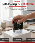 Person using Go To 4 Line Self Inking Stamp For Names And Addresses, Personalize Font And Ink Color, Bold Lines For Crisp Pro Style Impressions