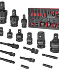 17 Piece Socket Adapter Set With Reducers And Universal Joint, Impact Drill Adapters For One Quarter, Three Eighths And One Half Inch Drives