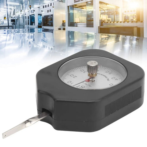 Dial Tension Gauge Pro-Grade With Dual Needle Dynamometer, 50g Peak Hold Tensiometer For Relay Switches, Spring Pressure And Tensile Testing, Durable Alloy Construction, Easy Peak Readings For Lab Or Shop, black alloy dial gauge with strip in lab