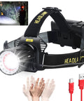 Rechargeable Headlamp For Adults With Beast Bright Beam, Seven Modes, Zoomable Spotlight, IP68 Waterproof Head Flashlight, USB cable