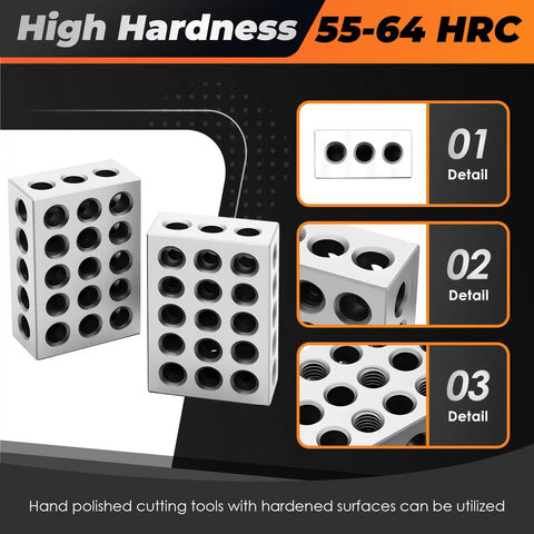 Pair Of 1 X 2 X 3 Inch Machinist Block Set With Screws, 23 Holes, One In Ten Thousandth Precision For Shop Use, Pro Grade