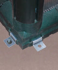 Hanging And Ground Anchoring Kit for Greenhouses DIY Friendly corner detail with metal anchoring plate on a greenhouse frame