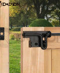 Beast Mode Heavy Duty Slide Bolt Gate Latch Black Powder Coated Steel Barn Door Hardware with padlock hole on wooden gate.