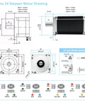 Technical diagram of Nema 34 stepper motor showing dimensions and wiring, part of Beefed Up 3 Axis CNC Controller Kit With Nema 34 86mm Stepper Motors 4.5Nm Torque 640OzIn 2 Phase 6A Drivers Heavy Duty 400W 60V Power Supply Mach3 Ready Control Card For CNC Router Engraving.