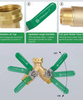 4 Way Brass Hose Splitter With Metal Handle, High Volume Solid Brass Valve, Three Quarter Inch Connectors, Leak Free Yard Hose Splitter