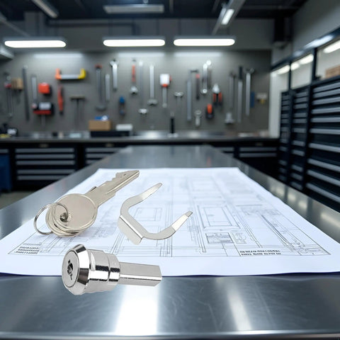 Universal Stainless Toolbox Lock Set For Toolboxes, Cabinets And Drawers With 180 Degree Rotation in workshop setting