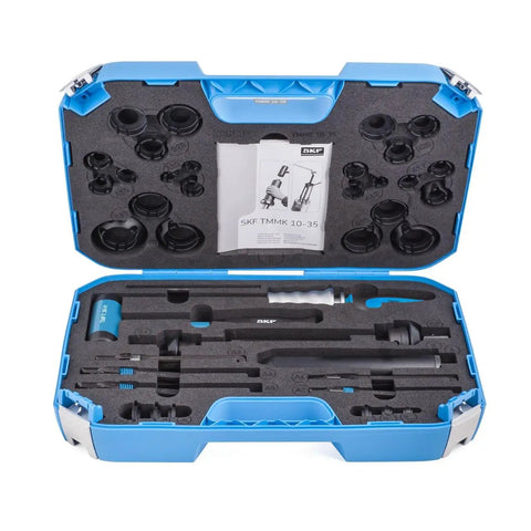 Bearing Installation Tool Kit 10 To 35 Combo Set with impact rings and sleeves organized in blue case for easy selection.